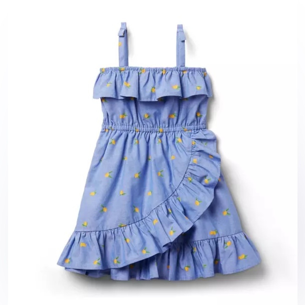 Janie and Jack Kentucky Blue Lemon Print Ruffle Dress Blue 6